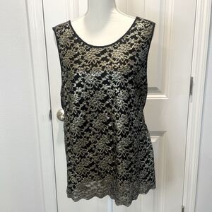 Ruby Road Women's Gold Black Sleeveless Blouse Size 18 Holiday Festive Evening